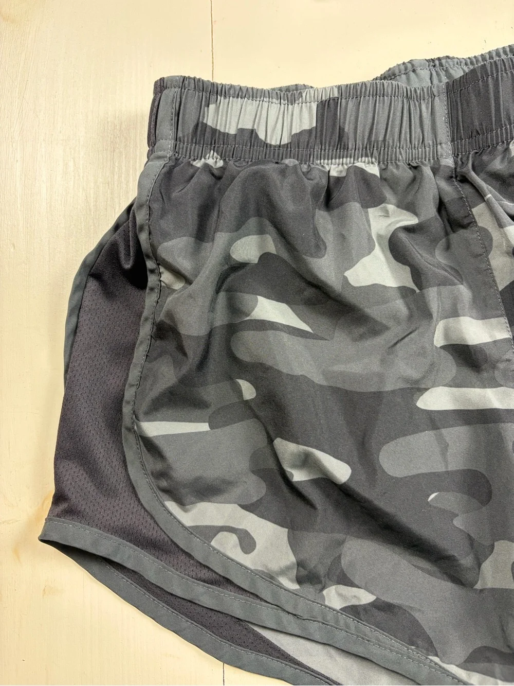 Nike Women's Black and Gray Camouflage Athletic Shorts